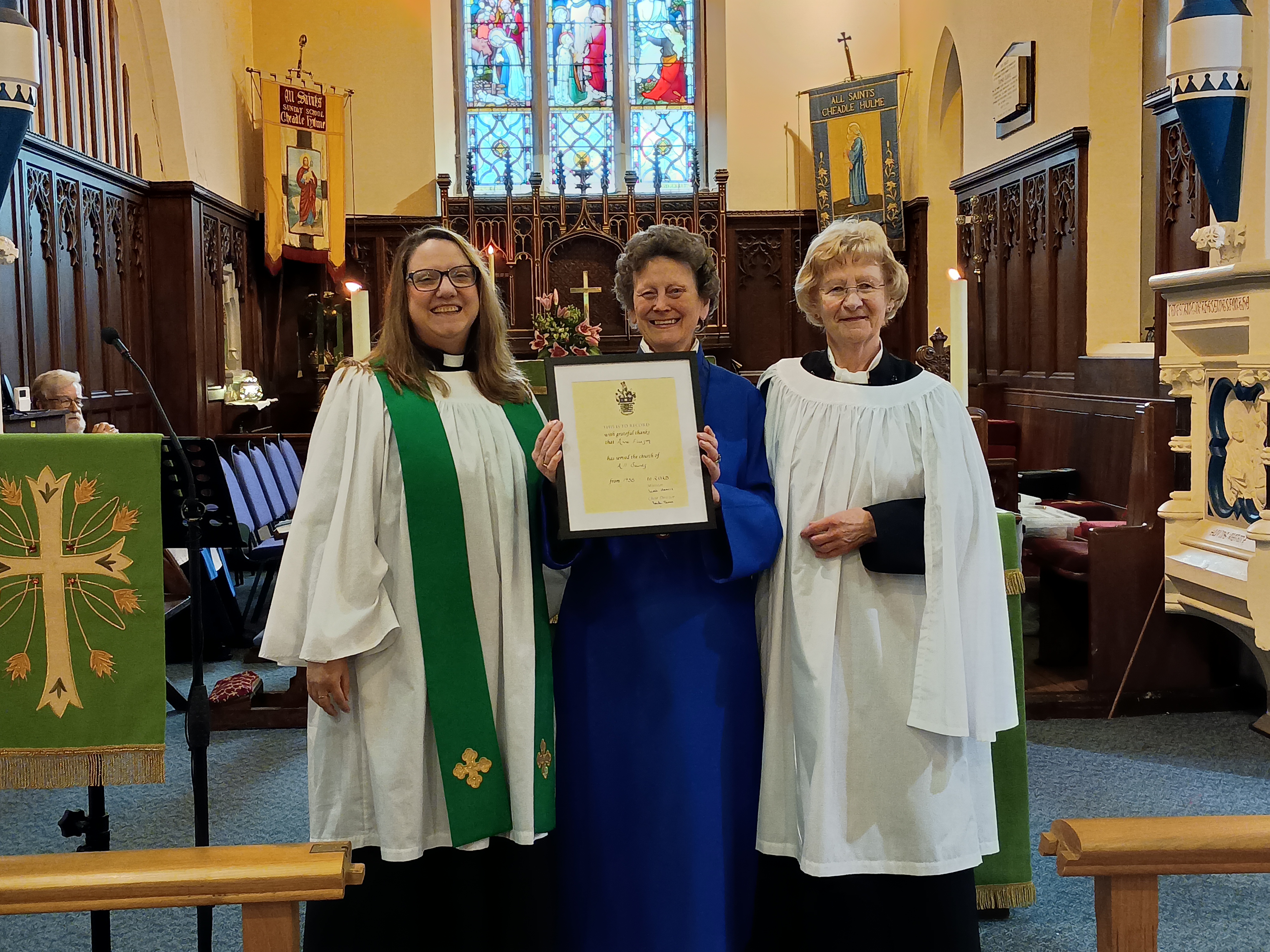 Rev Sarah Hancock, Anne Fleeson, Trevlyn Thomas, Organist