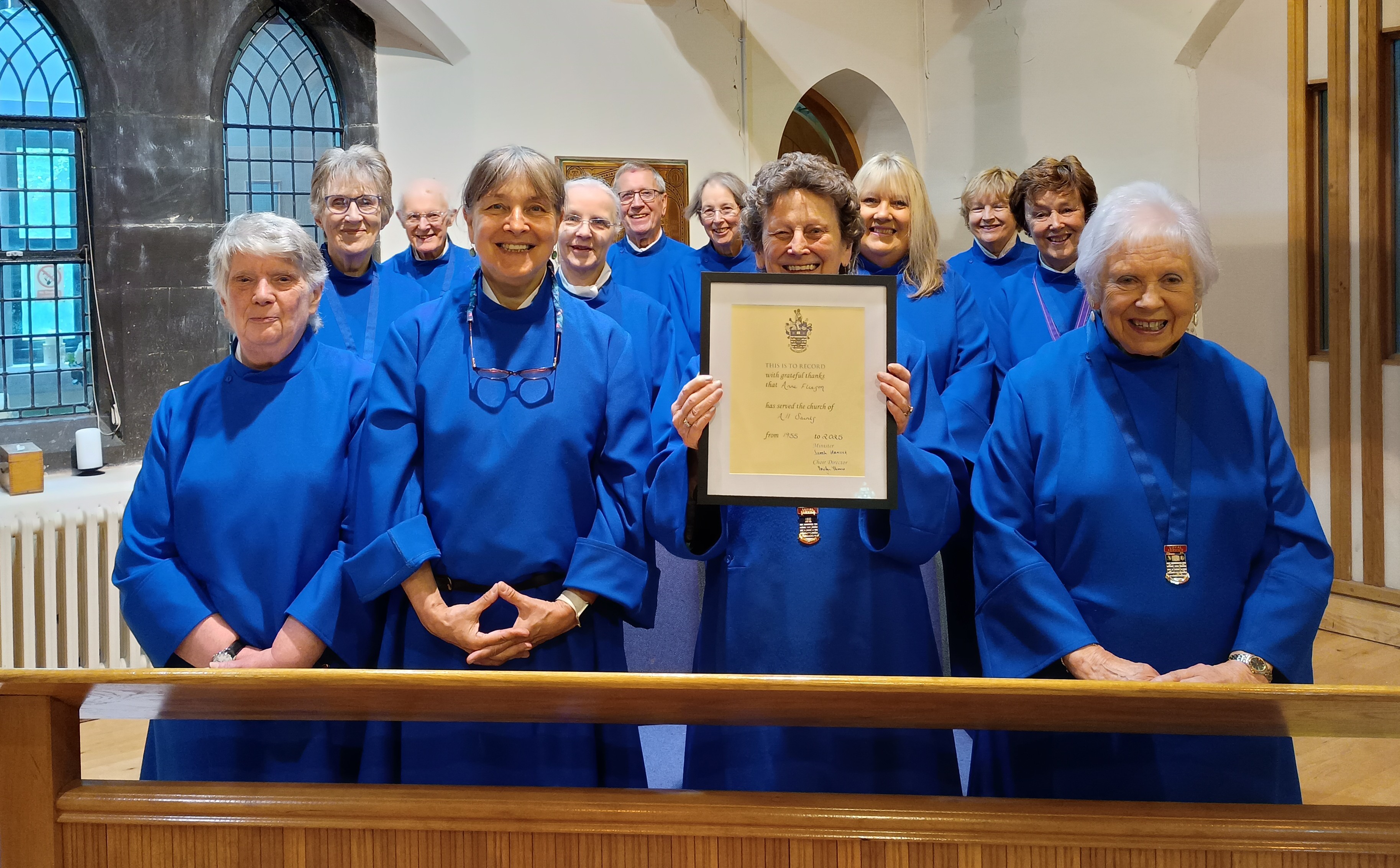 The All Saints Choir and Anne with her award