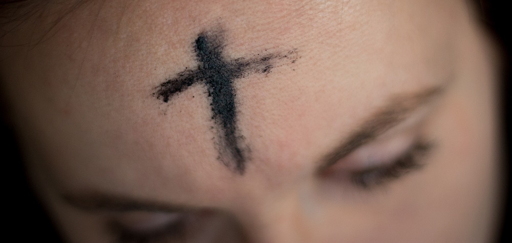 Photo of a forehead with a cross for Ash Wednesday